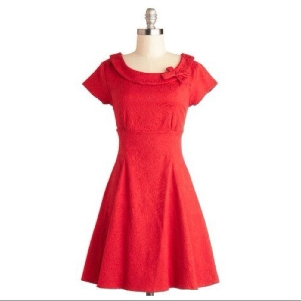 Modcloth Red Damask Party Dress Ixia